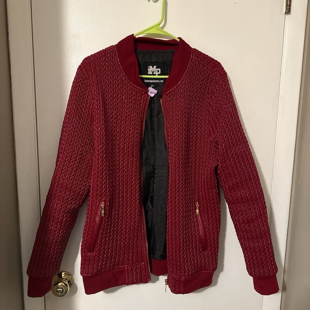 MP Men's Textured Burgundy Bomber Jacket